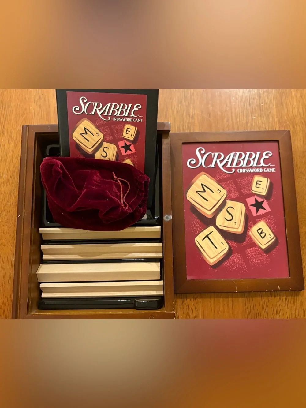 Scrabble Vintage Game Collection Bookshelf Edition Wooden Box Case 2005